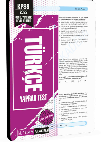 2022 KPSS Genel Yetenek Genel Kültür Türkçe Yaprak Test - Kolektif | Y