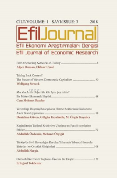 Efil Ekonomi Araştırmaları Dergisi Cilt: 1 Sayı: 3 - Kolektif | Yeni v