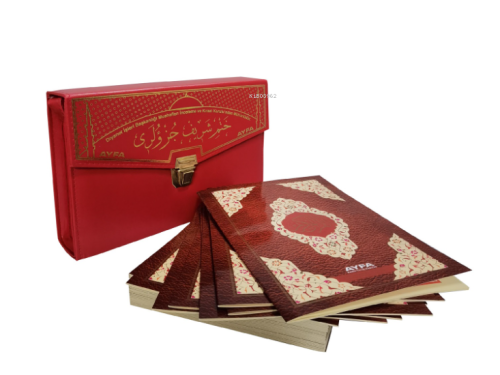 Kırmızı-Rahle Boy Otuz Cüz Mühürlü Kuran-ı Kerim-Suni Deri Çantalı - K